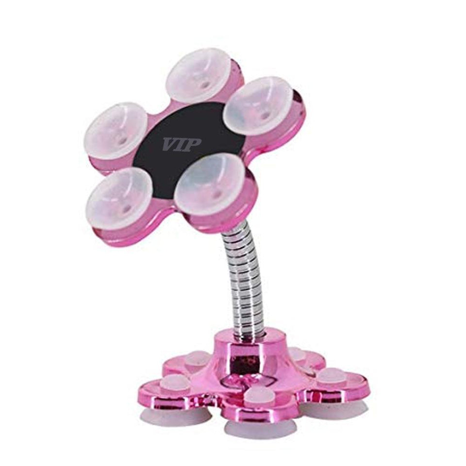 637 -360 Rotatable Flower Shape Cellphone Holder Car & Mount Sucker Stand (Multicolored)