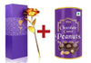 047+879 Effete Festival Gift Combo - Chocolicious Peanut 96gm with Golden Rose 10 INCHES with Carry Bag Valentine Special