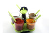 066 -360 Degree Pickle (Achar) / Storage Containers with Black Lids and Spoon (5 Jars with lid, 5 Spoons, 1 Tray) Multicolor