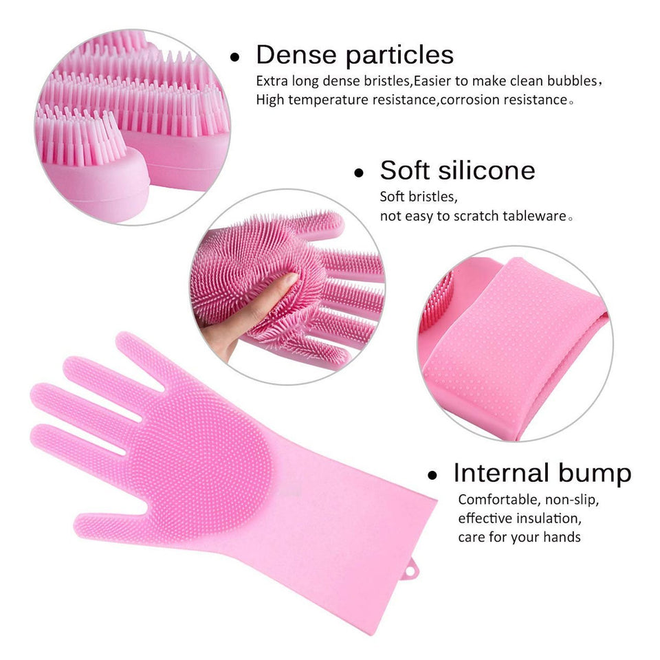 714 Reusable Silicone Cleaning Brush Scrubber Gloves (Multicolor)