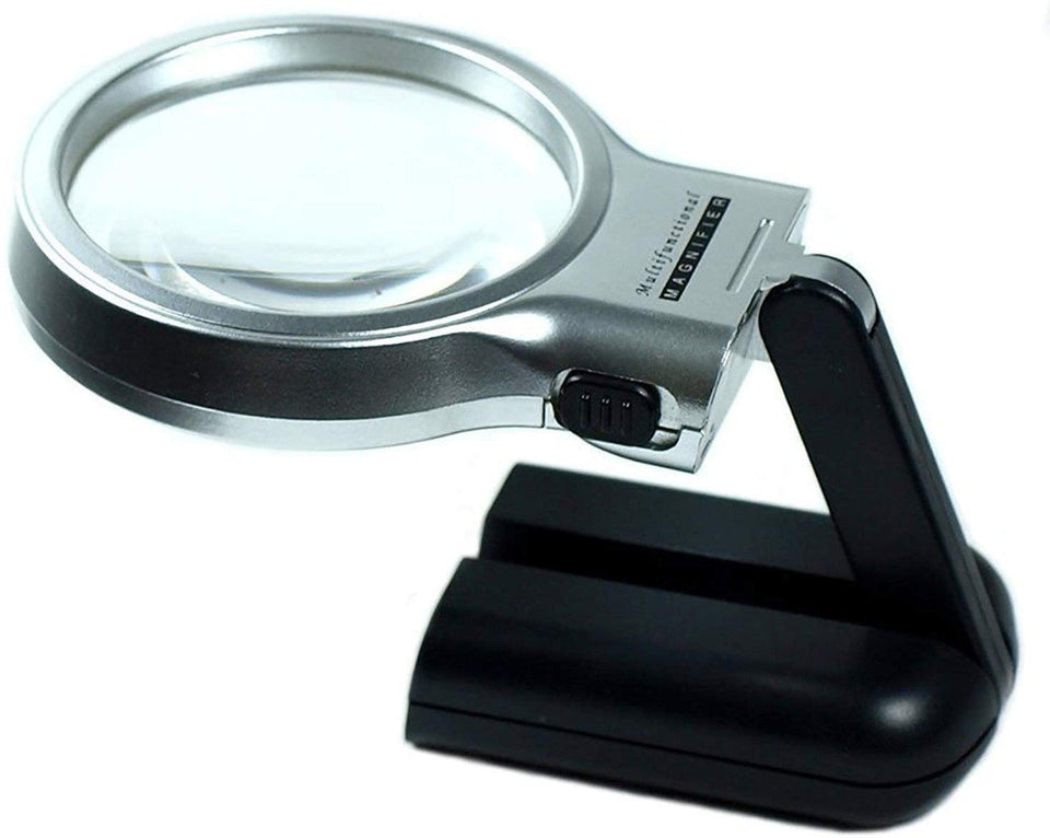 528 Multifunctional 3-in-1 Hand-Held Folding Lighted High-Powered Magnifier Glass with 3X Zoom and 2 LED Lights