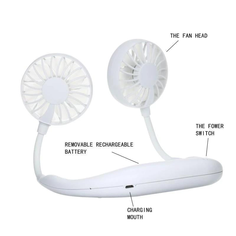 875 Portable USB Battery Rechargeable Mini Fan - Headphone Design Wearable Neckband Fan