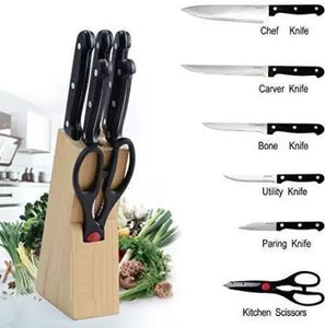 102 Kitchen Knife Set with Wooden Block and Scissors (5 pcs, Black)