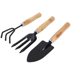 VaCalvers Gardening Tools - Reusable Rubber Gloves, Flower Cutter & Garden Tool Wooden Handle (3pcs-Hand Cultivator, Small Trowel, Garden Fork)