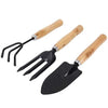 VaCalvers Gardening Tools - Reusable Rubber Gloves, Flower Cutter/Scissor & Garden Tool Wooden Handle (3pcs-Hand Cultivator, Small Trowel, Garden Fork)