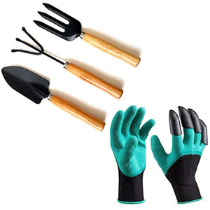 VaCalvers Gardening Hand Cultivator, Big Digging Trowel, Shovel & Garden Gloves with Claws for Digging & Planting