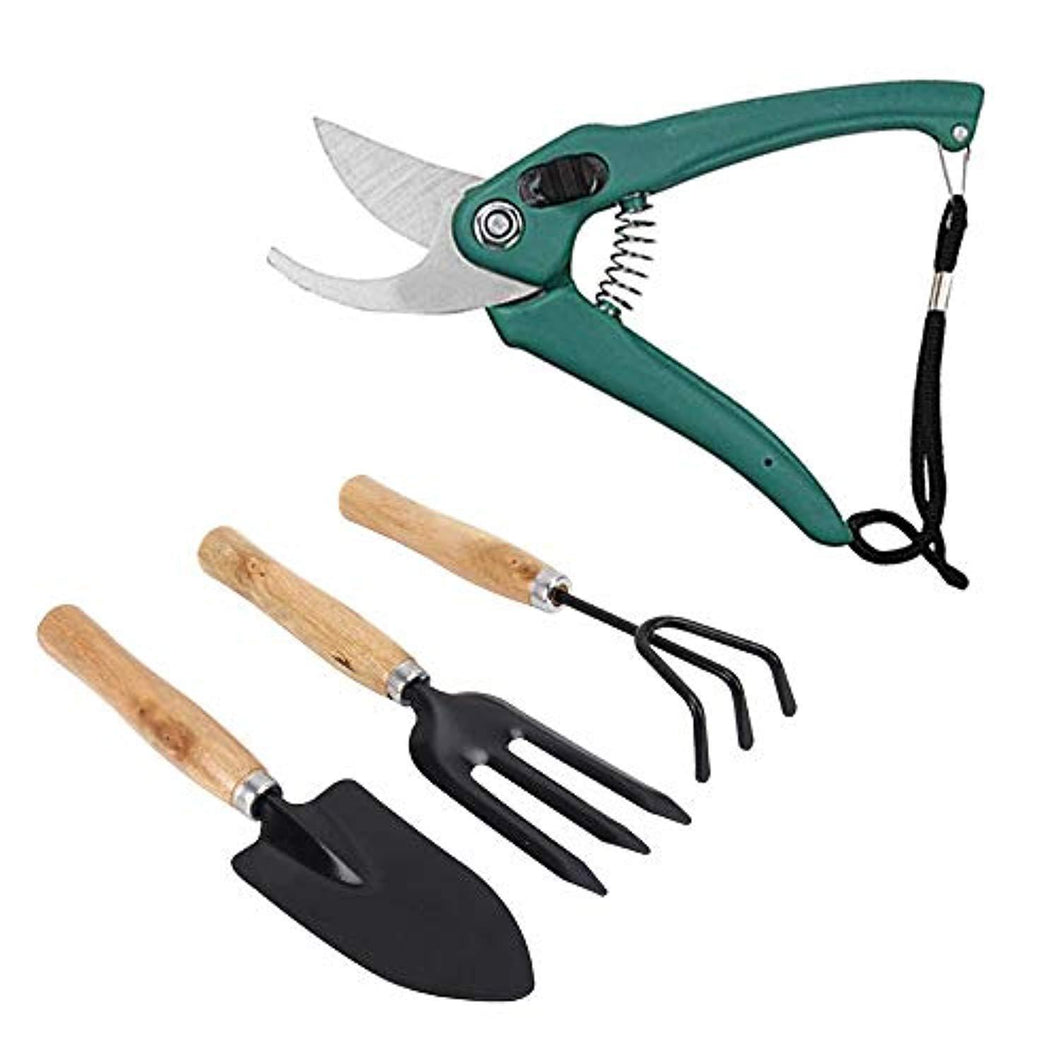 VaCalvers Gardening Tools - Flover Cutter & Garden Tool Wooden Handle (3pcs-Hand Cultivator, Small Trowel, Garden Fork)