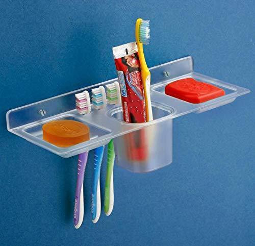 756_ABS Plastic 4 in 1 Multipurpose Kitchen/Bathroom Shelf/Paste-Brush Stand/Soap Stand/Tumbler Holder/Bathroom Accessories