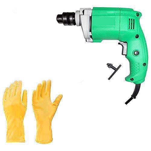 VaCalvers Metal Electric Drill and Gloves (Multicolor, 2-Pieces)