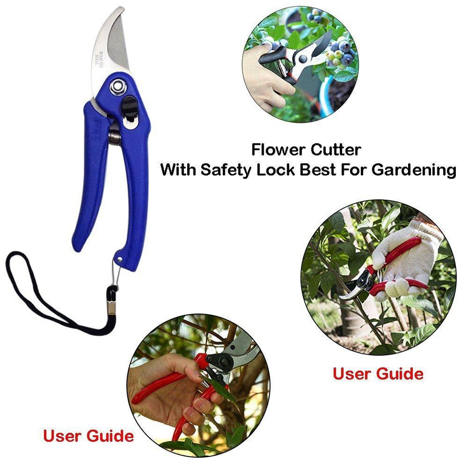 VaCalvers Gardening Tools - Flover Cutter & Garden Tool Wooden Handle (3pcs-Hand Cultivator, Small Trowel, Garden Fork)