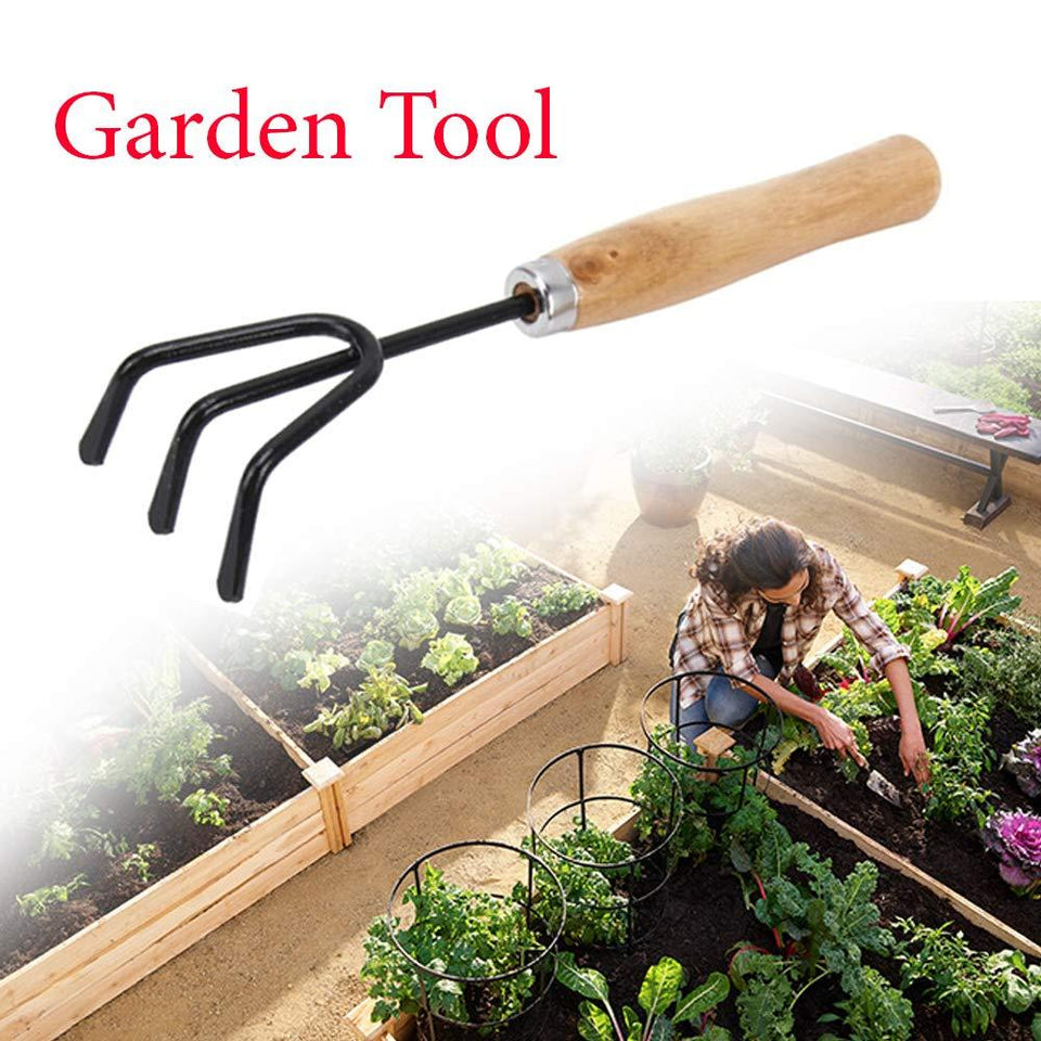 VaCalvers Gardening Tools - Flover Cutter & Garden Tool Wooden Handle (3pcs-Hand Cultivator, Small Trowel, Garden Fork)