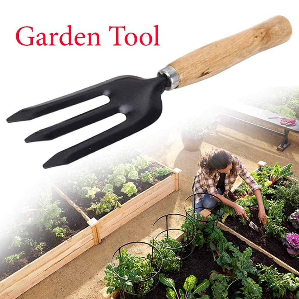 VaCalvers Gardening Tools - Flover Cutter & Garden Tool Wooden Handle (3pcs-Hand Cultivator, Small Trowel, Garden Fork)