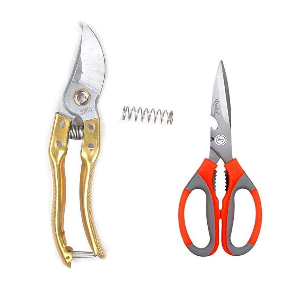 VaCalvers Gardening Combo - Steel Garden Shears Pruners Scissor & Household/Garden Scissor