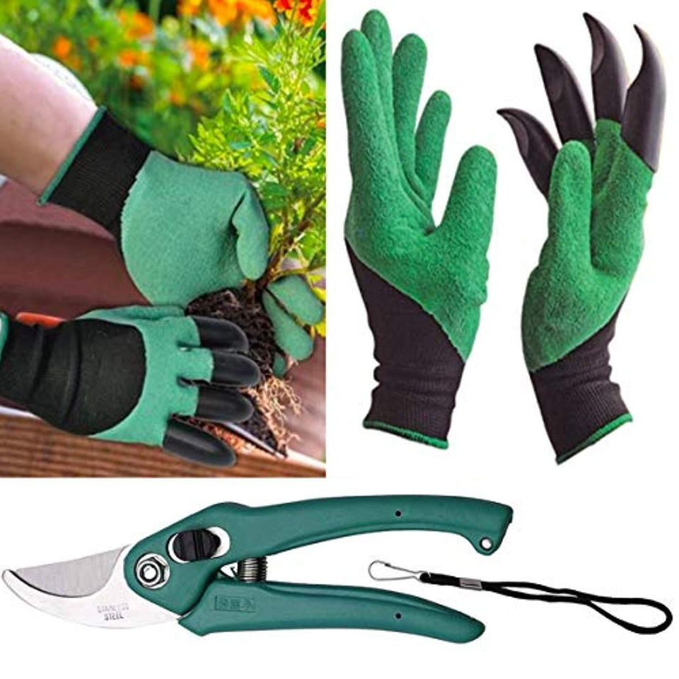 VaCalvers Gardening Tools - Garden Gloves with Claws for Digging and Planting, 1 Pair Ergonomic Grip, Incredibly Sharp Secateurs