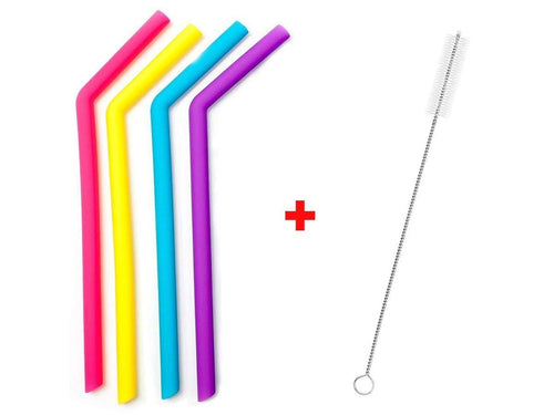 VaCalvers Food Grade Silicone Straws(4pc) & Straw Cleaning Brush(1pc)