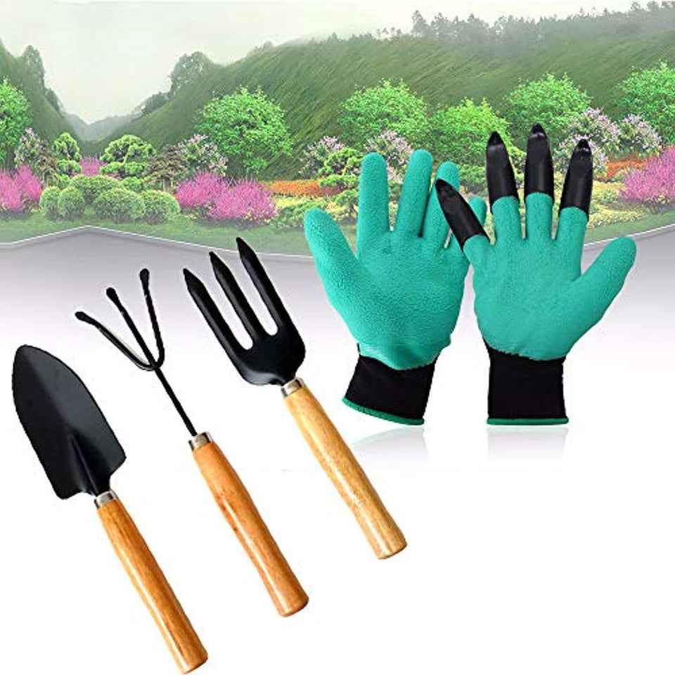 VaCalvers Gardening Hand Cultivator, Big Digging Trowel, Shovel & Garden Gloves with Claws for Digging & Planting