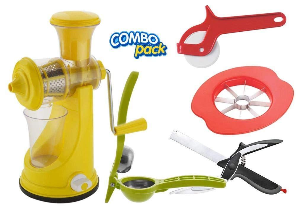 VaCalvers Kitchen combo -Manual Fruit Juicer, Smart Knife and 3 Kitchen Tools (Pizza Cutter, Apple Cutter & Lemon Squeezer)