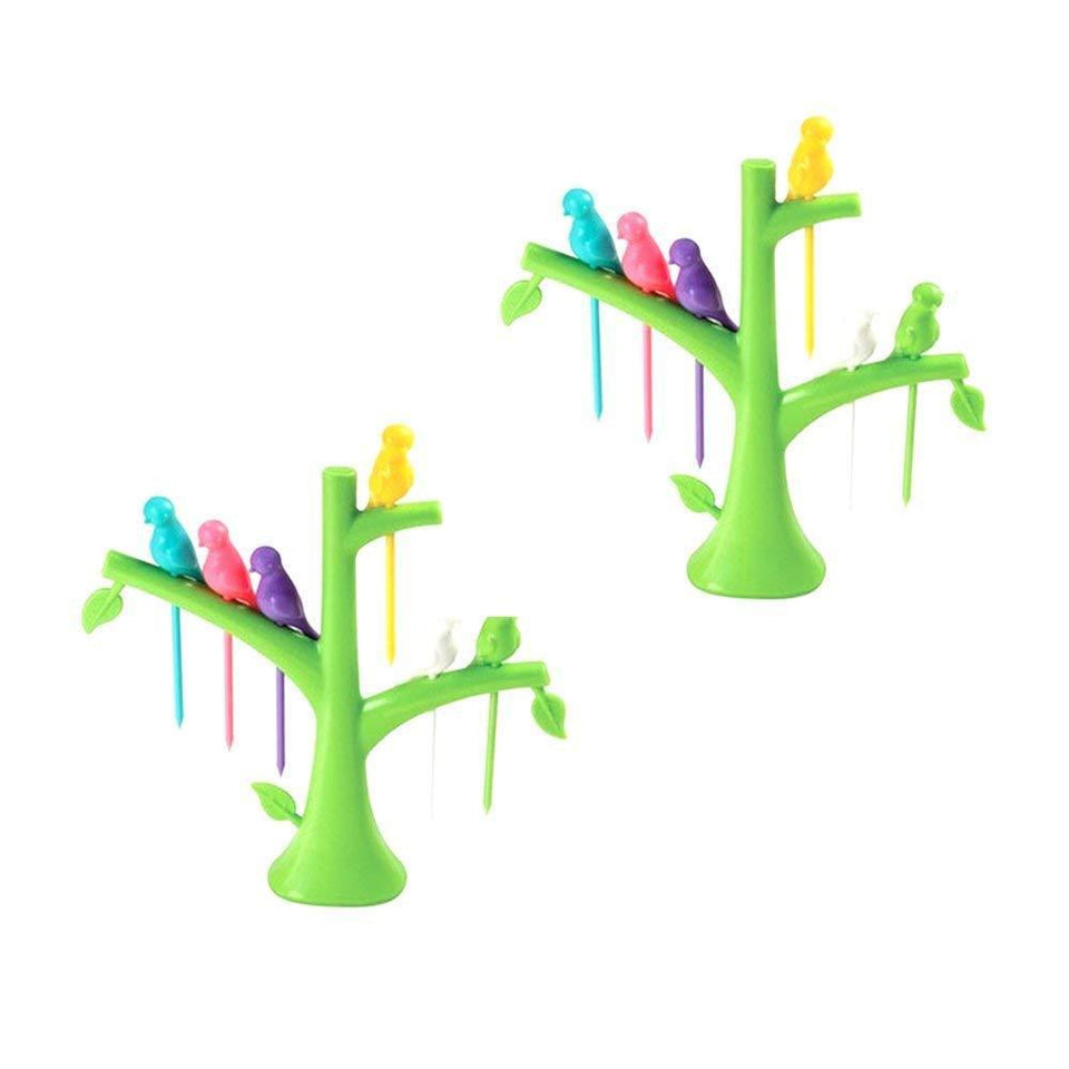 VaCalvers Plastic Fancy Bird Cutlery Fork Set with Stand for Kids - Pack of 2