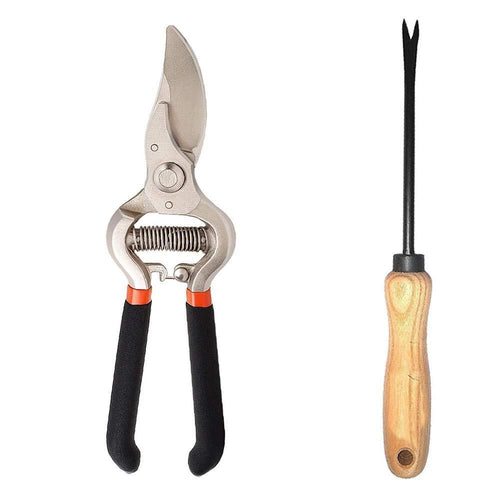 VaCalvers Garden Combo - Garden Shears Pruners Scissor (8-inch) & Hand Weeder Straight