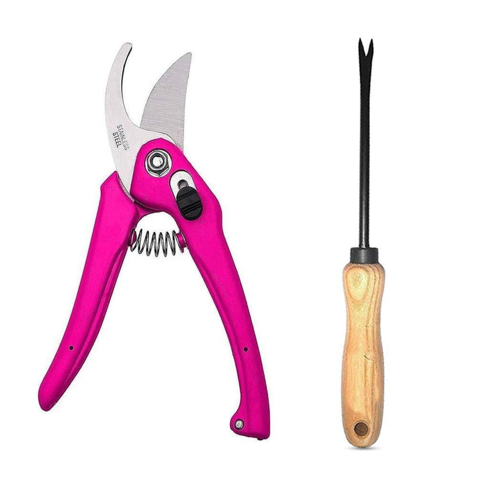 VaCalvers Garden Combo - Flower Cutter (Hedge Shears) & Hand Weeder Straight