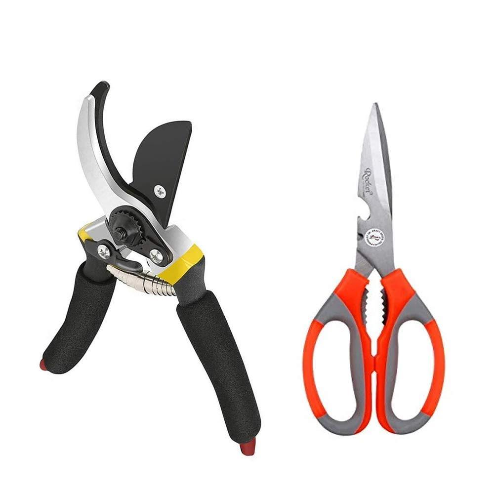 VaCalvers Gardening Combo - Premium Flower Cutter (Hedge Shears) & Household/Garden Scissor