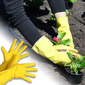 VaCalvers Gardening Tools - Reusable Rubber Gloves, Pruners Scissor(Flower Cutter) & Garden Tool Wooden Handle (3pcs-Hand Cultivator, Small Trowel, Garden Fork)