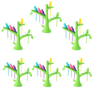 VaCalvers Fancy Bird Table Fork with Stand for Eating Fruits - Pack of 6