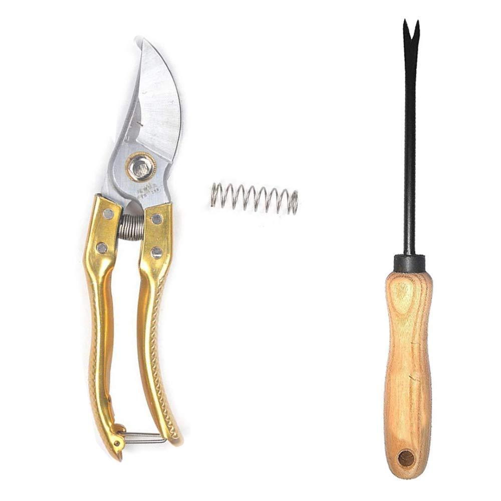 VaCalvers Gardening Combo - Steel Garden Shears Pruners Scissor & Hand Weeder Straight