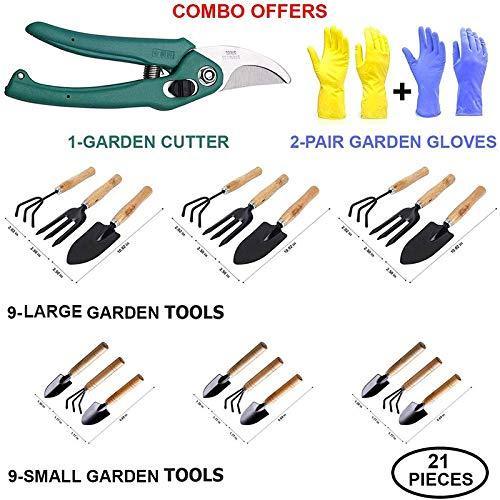 VaCalvers Garden 21pc Super Combo-Hand Cultivator(Big 3pc+Small 3pc), Small Trowel (Big 3pc+Small 3pc), Garden Fork(Big 3pc+Small 3pc) , Garden Scissors Pruning Seeds & Reusable Mix Color Glove(2pc)