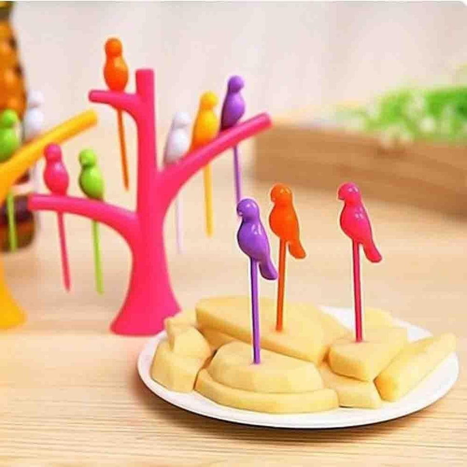 VaCalvers Plastic Fancy Bird Cutlery Fork Set with Stand for Kids - Pack of 2