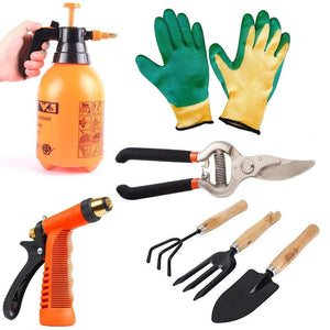 VaCalvers Gardening Tools - Water Lever Spray Gun | Cultivator, Small Trowel, Garden Fork | Pressure Garden Spray Bottle | Falcon Gloves | Garden Shears Pruners Scissor (8-inch)