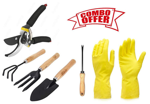 VaCalvers Gardening Combos Tool kit - Hand Cultivator, Small Trowel, Garden Fork, Hand Weeder Straight and Garden Shears Sharp Cutter Pruners Scissor with Gardening Reusable Gloves