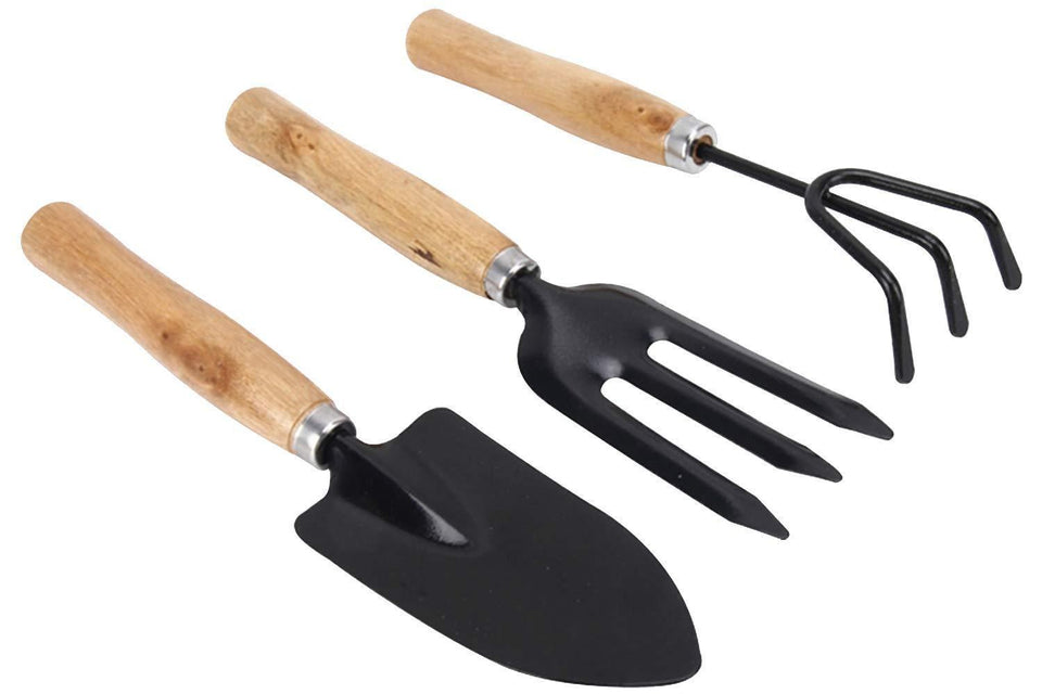 VaCalvers Gardening Tools - Flover Cutter & Garden Tool Wooden Handle (3pcs-Hand Cultivator, Small Trowel, Garden Fork)