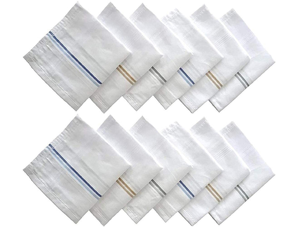 595 Men's Cotton Handkerchief (White, 12 pcs)