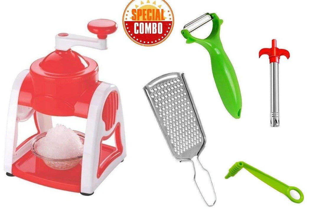 VaCalvers Kitchen Combo - Ice Gola Maker Machine, Vegetables Grater, Gas Lighter, Vegetable/Fruit Peeler & Vegetables Spiral Cutter/Spiral Knife (5pcs)