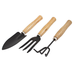 VaCalvers Gardening Tools - Falcon Gloves, Flower Cutter/Scissor & Garden Tool Wooden Handle (3pcs-Hand Cultivator, Small Trowel, Garden Fork)