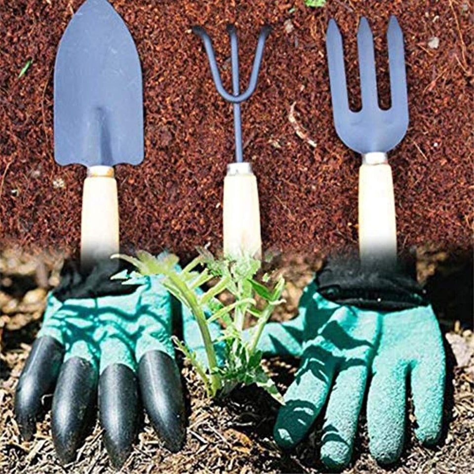 VaCalvers Gardening Hand Cultivator, Big Digging Trowel, Shovel & Garden Gloves with Claws for Digging & Planting