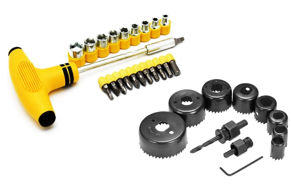 VaCalvers Professional 11 Pieces Hole Saw Cutter Set Cutting Tool with 24 Pieces T Spanner Socket Set