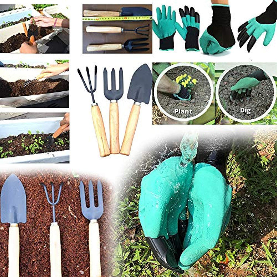 VaCalvers Gardening Hand Cultivator, Big Digging Trowel, Shovel & Garden Gloves with Claws for Digging & Planting