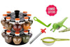 VaCalvers Kitchen combo - Revolving 16pc Plastic Spice Rack, Vegetables Spiral Cutter, Gas Lighter, Big Tea Strainer Sieve/Chai Chalni with Vegetables Cutter/ Slicer / Peeler (5 pcs)