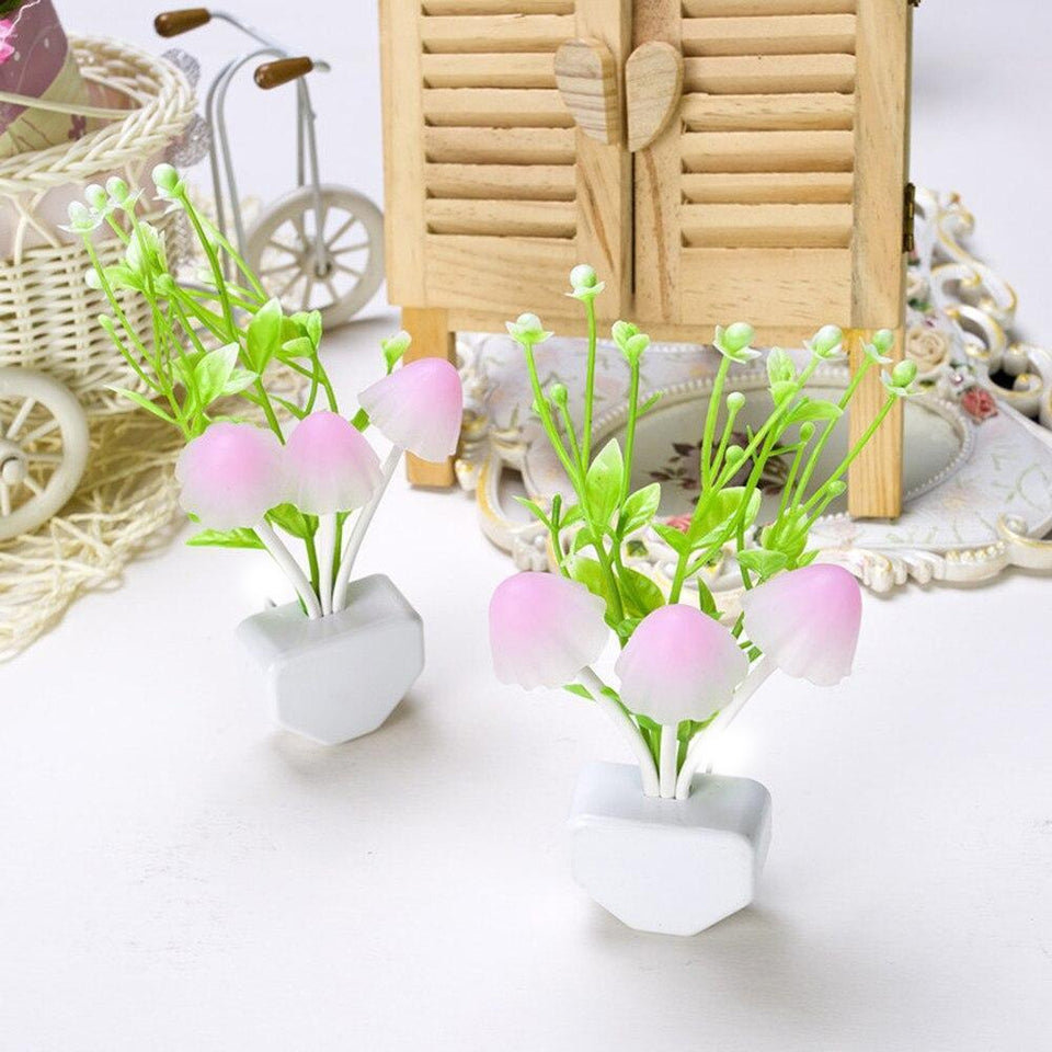 206 Night Lamps White Flower Pot Color Changing Light & Mushrooms Light Sensor LED Decorative Night Lamp Night Lamp