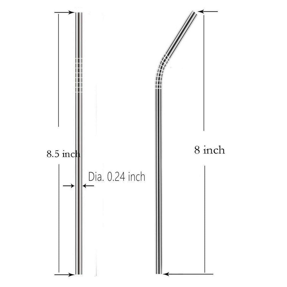 579 Set of 4 Stainless Steel Straws & Brush (2 Straight straws, 2 Bent straws, 1 Brush)