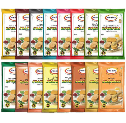 Maniarrs Gujarati Cuisine - Mix Flavour Combo Khakhra 16 Flavors In 16 Packs, 360 Grams (A1+A4)