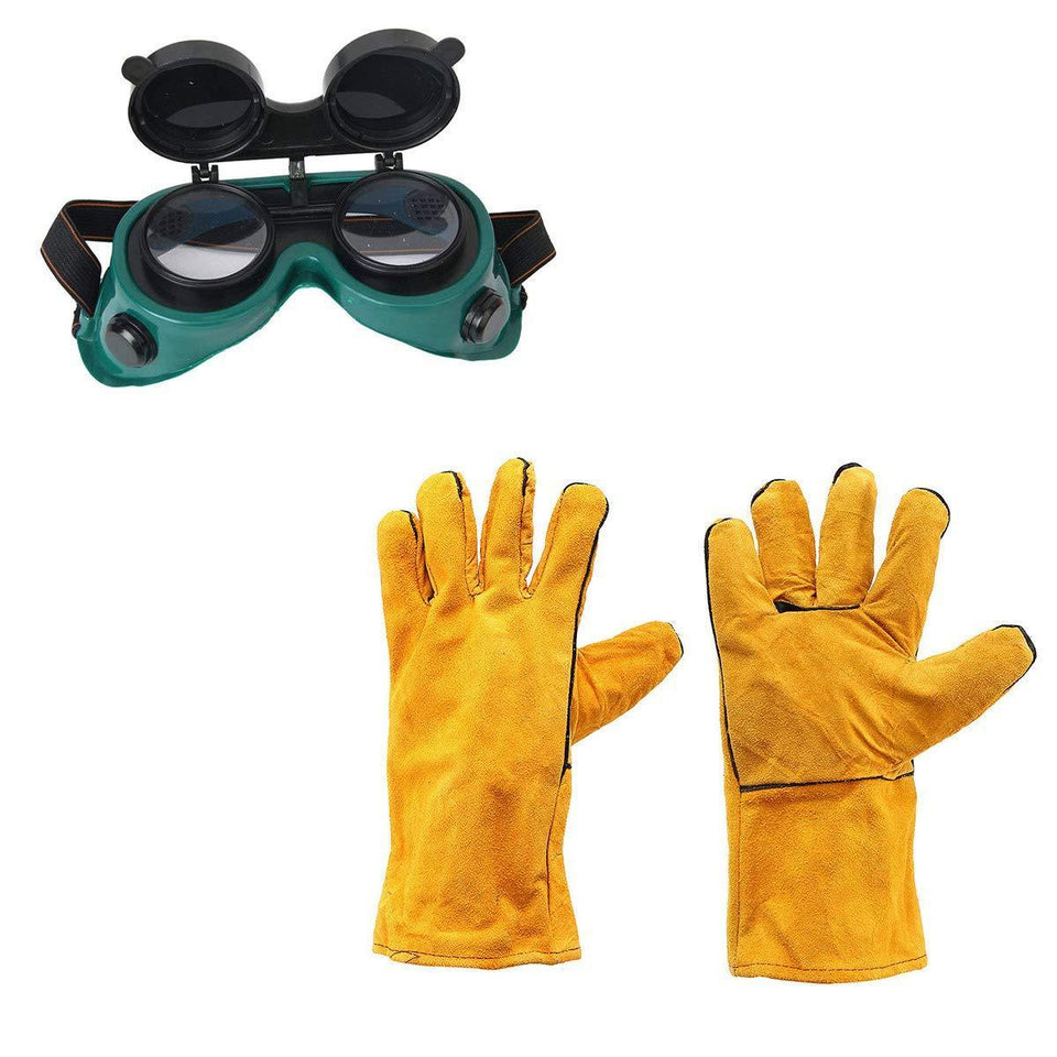 VaCalvers Dark Poly-carbonated Lens Welding Goggles and Heat Resistant Welding Work Gloves