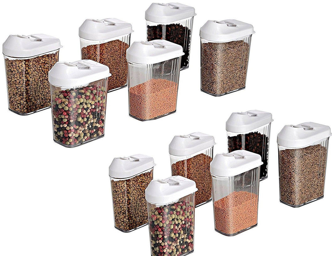 VaCalvers Cereal Dispenser Easy Flow Storage Jar 750 ml 12 Pcs Set, Plastic, 10 in, White