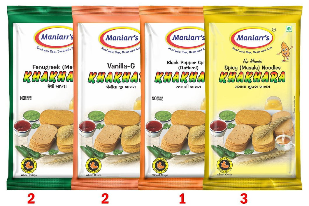 A2 Maniarrs Khakhara with 4 Flavors (360 gm, Pack Of 8)