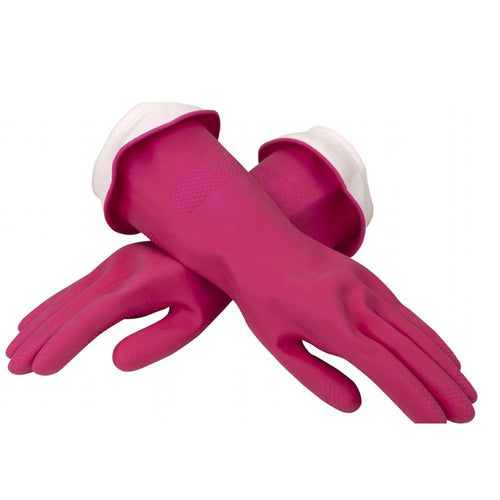 665 - Flock line Reusable Rubber Hand Gloves (Pink) - 1pc